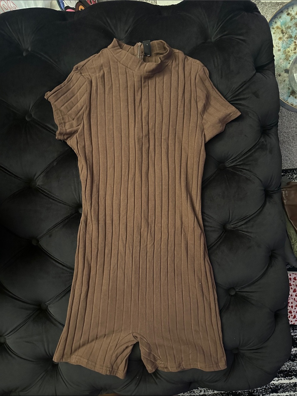 Brown Ribbed Short-Sleeve bodysuit